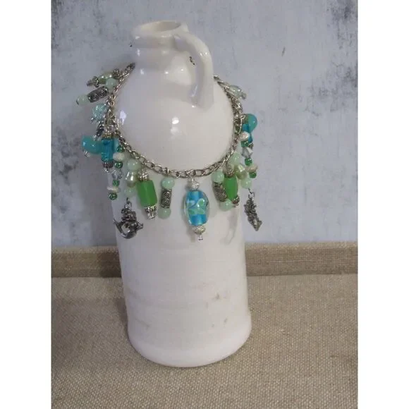 Handmade Mermaidcore Charm Bracelet - Seafoam & Teal Nautical Jewelry - Picture 5 of 10